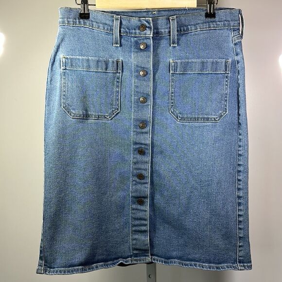 LEVI’S Women’s Snap Down Denim Jean Skirt Blue Size 30 - Picture 2 of 10